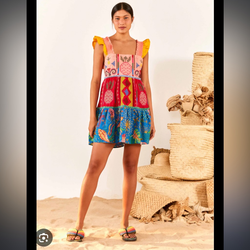 Nwtfarm Rio Color Block Embroidered Mini Dress Medium